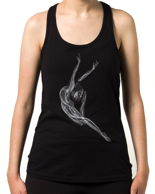 Feel Free - White on Black Flowy Racer Back Tank