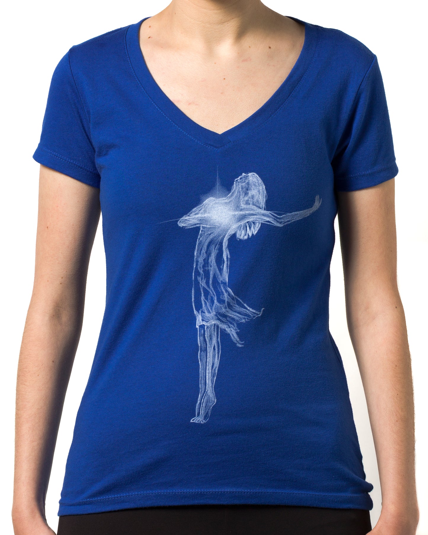 Lifted Light - White on Blue Short Sleeve V-neck