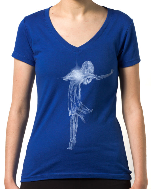 Lifted Light - White on Blue Short Sleeve V-neck