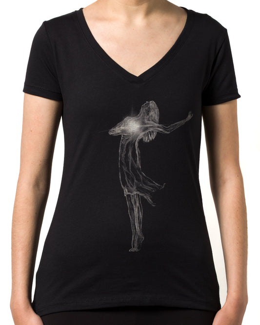 Lifted Light - White on Black  Short Sleeve V-neck