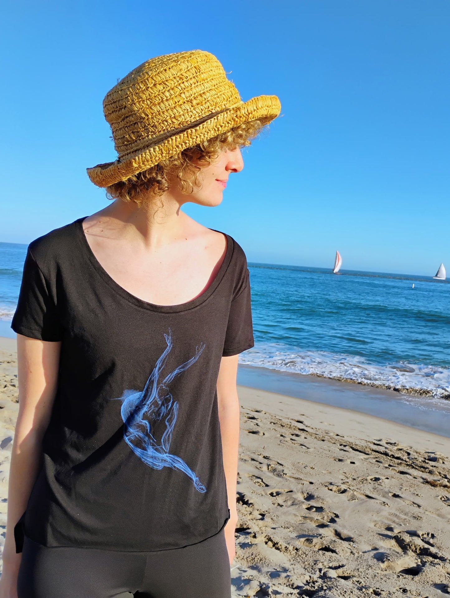 Feel Free - Blue on Black Longtail Tee