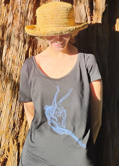 Feel Free - Blue on Black Longtail Tee