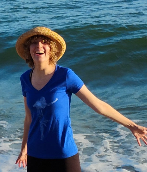 Lifted Light - White on Blue Short Sleeve V-neck