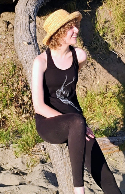 Feel Free - White on Black Flowy Racer Back Tank